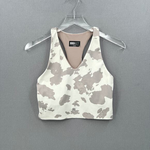 BEACH RIOT Ruby Crop Tank Womens M Taupe Cow Print Racerback V Neck Athleisure - Picture 3 of 14